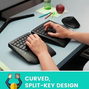 Perixx PERIBOARD-624B US, Wireless Ergonomic Split Keyboard NEW